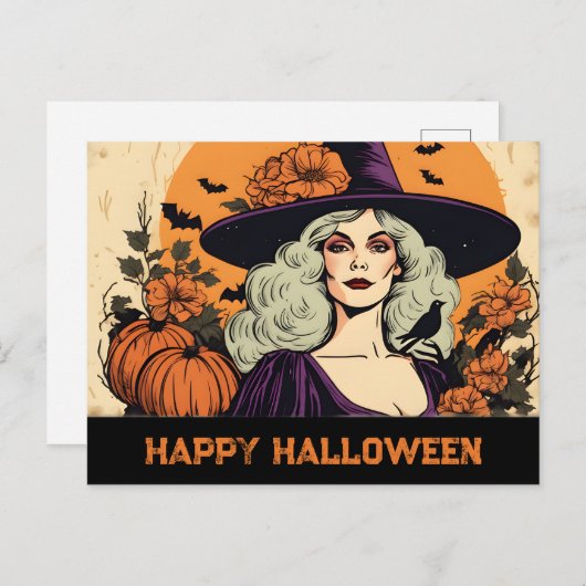   Vrouw Heks Bloem Happy Halloween Briefkaart (Voorkant / Achterkant)