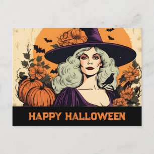   Vrouw Heks Bloem Happy Halloween Feestdagenkaart
