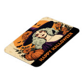   Vrouw Heks Bloem Happy Halloween Magneet (Linkerzijde)