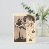 Vrouw Heks Crescent Moon Jack O' Lantern Briefkaart (Staand voorkant)