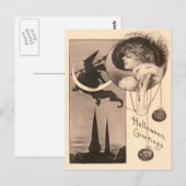 Vrouw Heks Crescent Moon Jack O' Lantern Briefkaart (Voorkant / Achterkant)