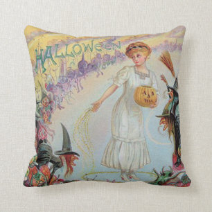 Vrouw Heks Goblin Jack O Lantern Pompoen Kussen