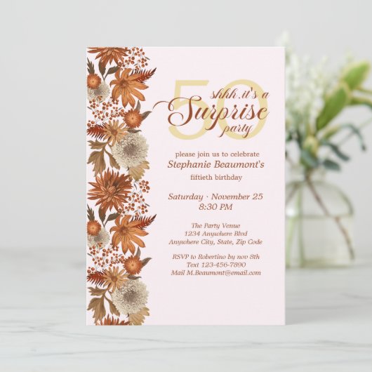 Vrouw Herfst Bloem Verrassing 50ste Verjaardag Kaart (Staand voorkant)
