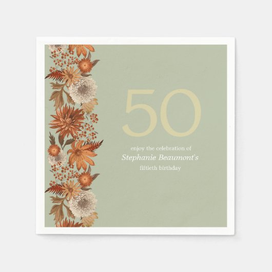Vrouw Herfst Bloem Verrassing 50ste Verjaardag Servet (Voorkant)
