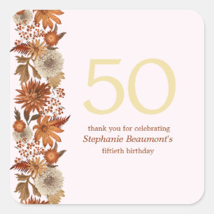 Vrouw Herfst Bloem Verrassing 50ste Verjaardag Vierkante Sticker