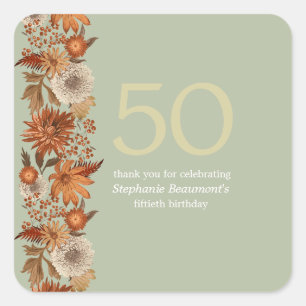 Vrouw Herfst Bloem Verrassing 50ste Verjaardag Vierkante Sticker