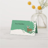 Vrouw Herten Staande in Sneeuw Pijnboom Mint Groen Plaatskaartje (Achterkant)