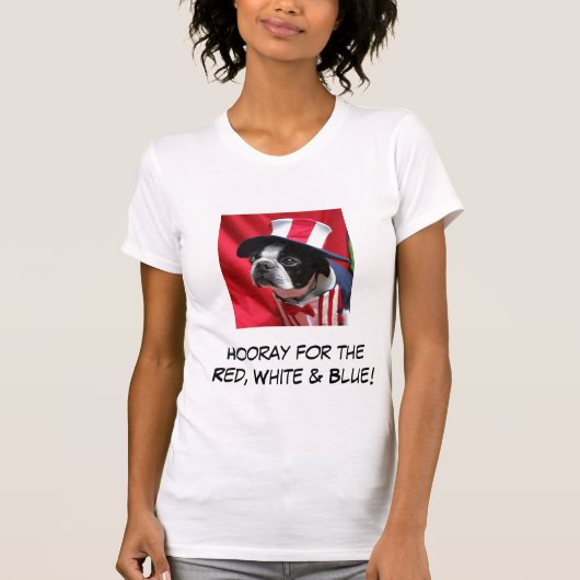 Vrouw Hoera voor de Rood & Blauwe Boston T-Shirt (Voorkant)