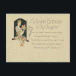 Vrouw Holding Flowers 1925 Happy Birthday Daughter Briefkaart<br><div class="desc">Een antiek vrouw en bloem Happy Birthday dochter vintage inspireerde het briefkaart van 1925. Pas de achterzijde van deze unieke verjaardagskaart aan.</div>