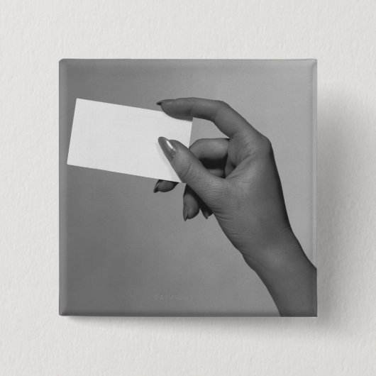 Vrouw Holding-kaart Vierkante Button 5,1 Cm (Voorkant)