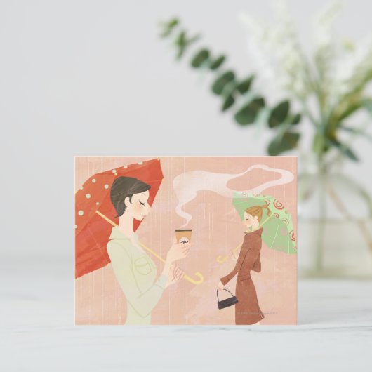 Vrouw Holding koffie Briefkaart (Staand voorkant)