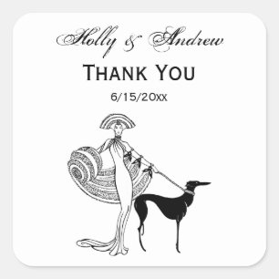 Vrouw-hond-gevuldIn-ArtDeco-Trans-BG-ADD-155 Vierkante Sticker