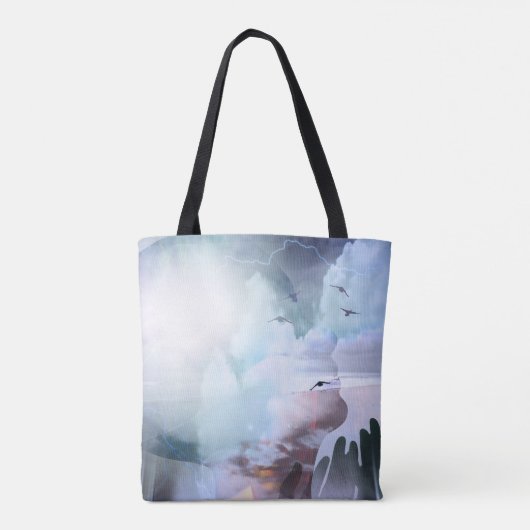 Vrouw hoofd silhouet en biddende handen tote bag (Achterkant)