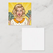 Vrouw houdt geld vast vierkante visitekaartje (Voorkant / Achterkant)