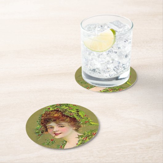 Vrouw houdt van Kerstmis Holly Ronde Kartonnen Onderzetter (Insitu)