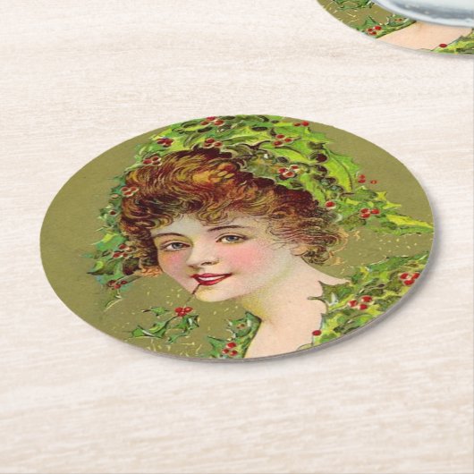 Vrouw houdt van Kerstmis Holly Ronde Kartonnen Onderzetter (Gebogen)