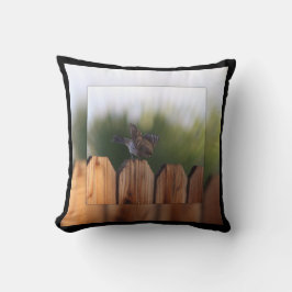 Vrouw House Finch over Wooden Fence Digital Art Kussen