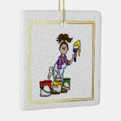 Vrouw House Painter met 3 verfblikjes Ornament (Rechts)