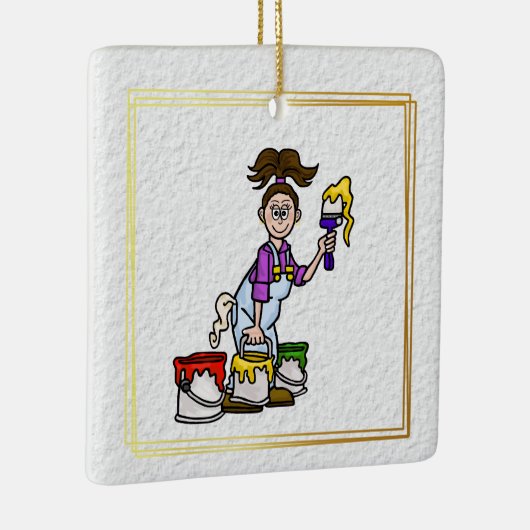 Vrouw House Painter met 3 verfblikjes Ornament (Rechts)