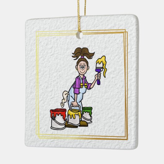 Vrouw House Painter met 3 verfblikjes Ornament (Links)