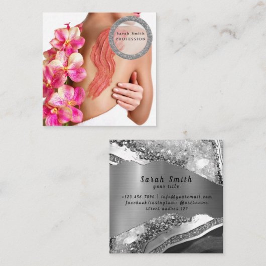 Vrouw huid lichaam cosmetische scrub vierkante visitekaartje (Voorkant / Achterkant)