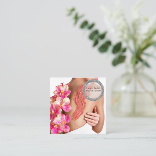 Vrouw huid lichaam cosmetische scrub vierkante visitekaartje (Staand voorkant)