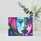Vrouw huilen gezicht Abstracte originele kunst Briefkaart (Staand voorkant)