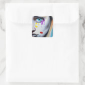 Vrouw huilt Paarse tranen Vierkante Sticker (Tas)