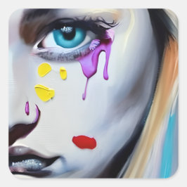 Vrouw huilt Paarse tranen Vierkante Sticker