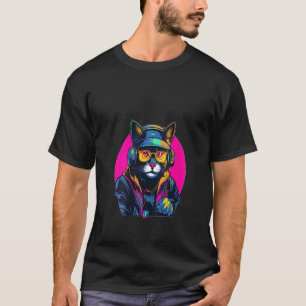 Vrouw Huis Muziek Liefhebber Cyberpunk Kat DJ Muzi T-shirt