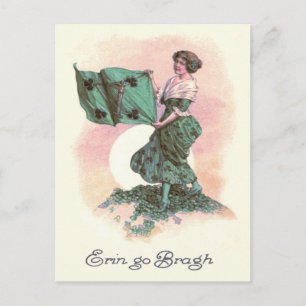 Vrouw Ierse vlag Harp Shamrock Briefkaart