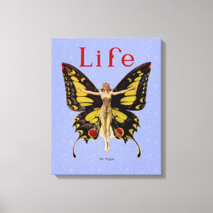 Vrouw Illustratie Fladderende Vlinder Vliegend Canvas Afdruk
