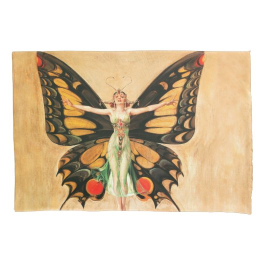 Vrouw Illustratie Fladderende Vlinder Vliegend Kussensloop (Voorkant)