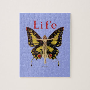Vrouw Illustratie Fladderende Vlinder Vliegend Legpuzzel