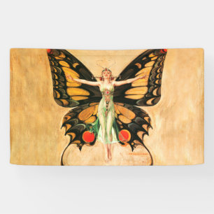Vrouw Illustratie Fladderende Vlinder Vliegend Spandoek