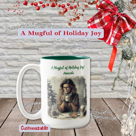 Vrouw in aardetinten, anticiperen op de vakantie tweekleurige koffiemok