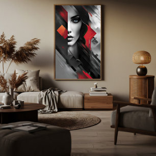 Vrouw in abstracte lagen poster