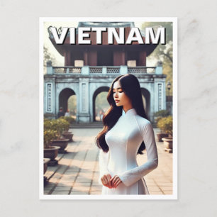 Vrouw in Ao Dai Vietnam Reizen Briefkaart
