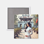 Vrouw in Ao Dai Vietnam Reizen Magneet (Voorkant / Achterkant)
