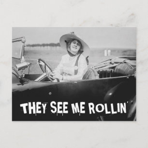 VROUW IN AUTO ZIEN ME ROLLIN' Briefkaarten
