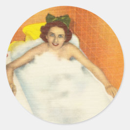  vrouw in bad plezier retro kitsch ronde sticker