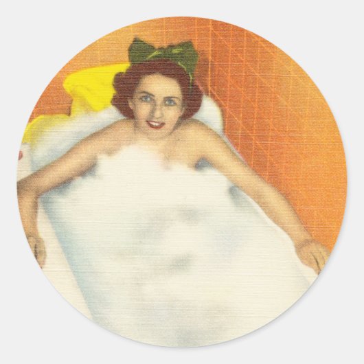 vrouw in bad plezier retro kitsch ronde sticker (Voorkant)