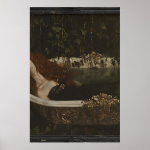 Vrouw in badkuip portret, bos schilderij poster