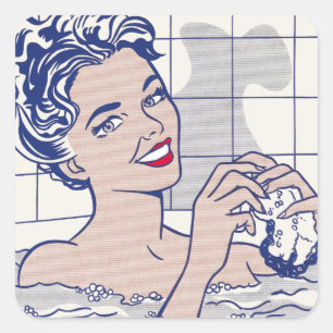 Vrouw in Bath - Lichtenstein -  Pop Art Vierkante Sticker