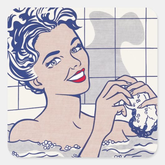 Vrouw in Bath - Lichtenstein -  Pop Art Vierkante Sticker (Voorkant)