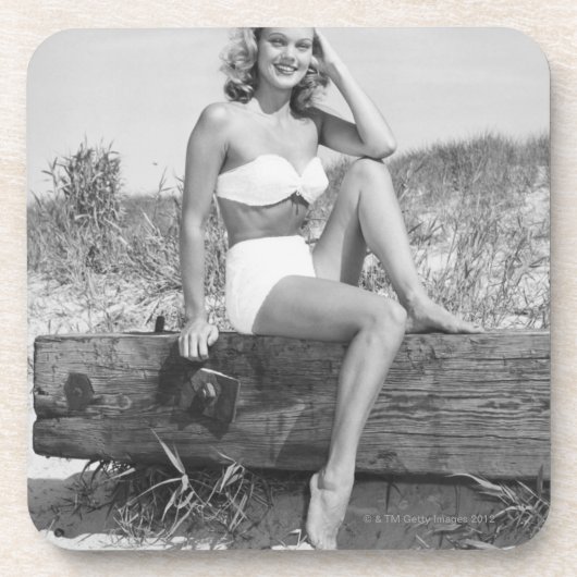 Vrouw in Bikini Bier Onderzetter (Voorkant)