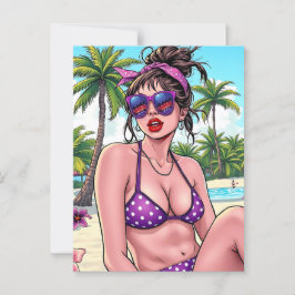 Vrouw in Bikini en Bandanna op het strand Briefkaart