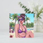 Vrouw in Bikini en Bandanna op het strand Kaart (Staand voorkant)