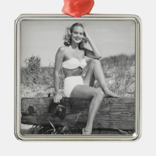 Vrouw in Bikini Metalen Ornament