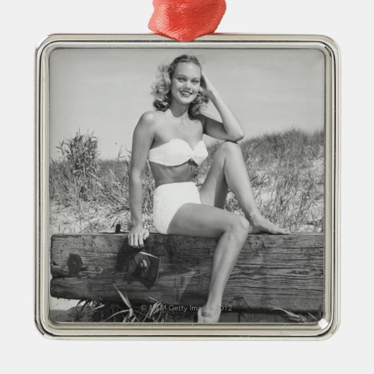 Vrouw in Bikini Metalen Ornament (Voorkant)